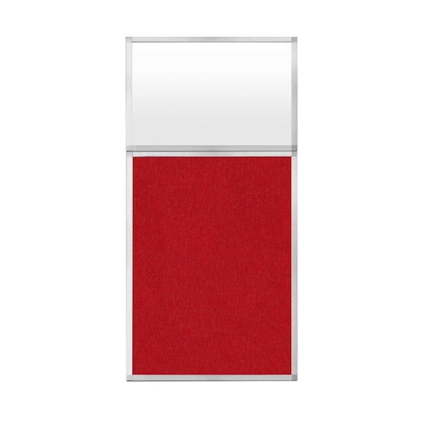 Hush Panel Configurable Cubicle Partition 3' x 6' W/ Window Red Fabric Frosted Window